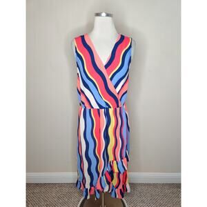 Tracy Reese Multi-Color Wavy Stripe Midi Dress (Pink, Blue, Yellow, Navy)